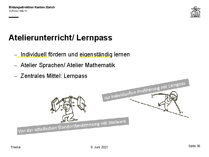 Atelierunterricht/ Lernpass – Individuell fördern und eigenständig lernen – Atelier Sprachen/ Atelier Mathematik –