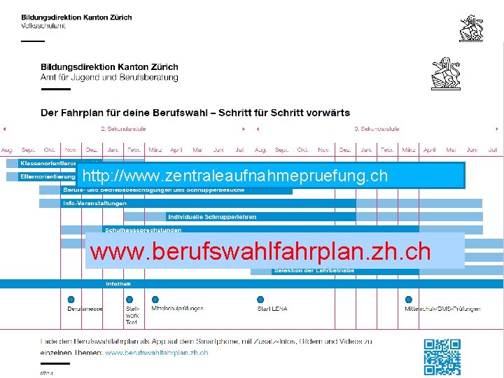Kantonaler Rahmenplan «Zusammenarbeit Schule – Berufsberatung» (Bildungsratsbeschluss 2004) http: //www. zentraleaufnahmepruefung. ch www. berufswahlfahrplan.