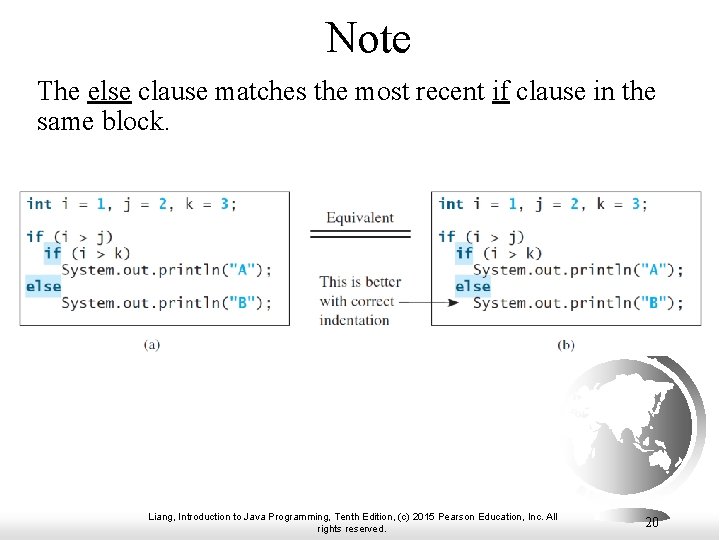 Note The else clause matches the most recent if clause in the same block. Note The else clause matches the most recent if clause in the same block.