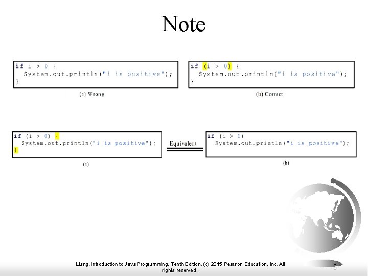 Note Liang, Introduction to Java Programming, Tenth Edition, (c) 2015 Pearson Education, Inc. All Note Liang, Introduction to Java Programming, Tenth Edition, (c) 2015 Pearson Education, Inc. All