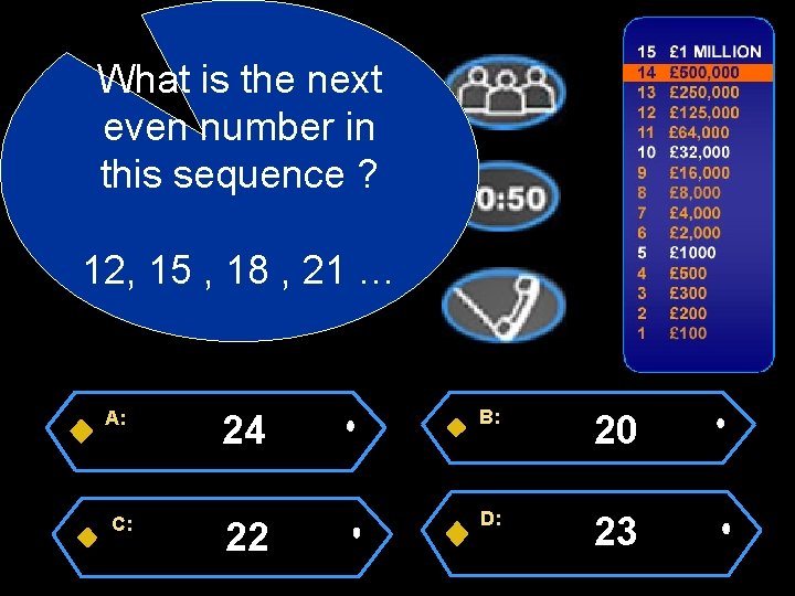 What is the next even number in this sequence ? 12, 15 , 18