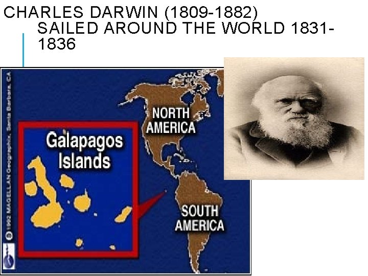 CHARLES DARWIN (1809 -1882) SAILED AROUND THE WORLD 18311836 