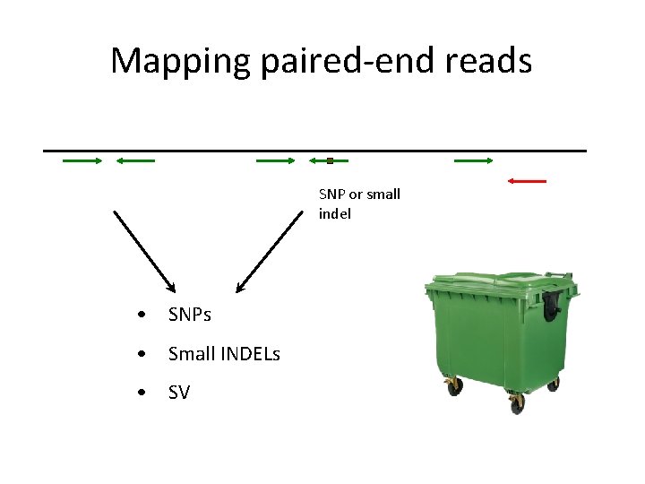 Mapping paired-end reads SNP or small indel • SNPs • Small INDELs • SV