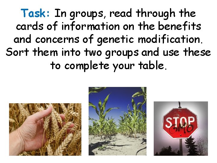 Task: In groups, read through the cards of information on the benefits and concerns