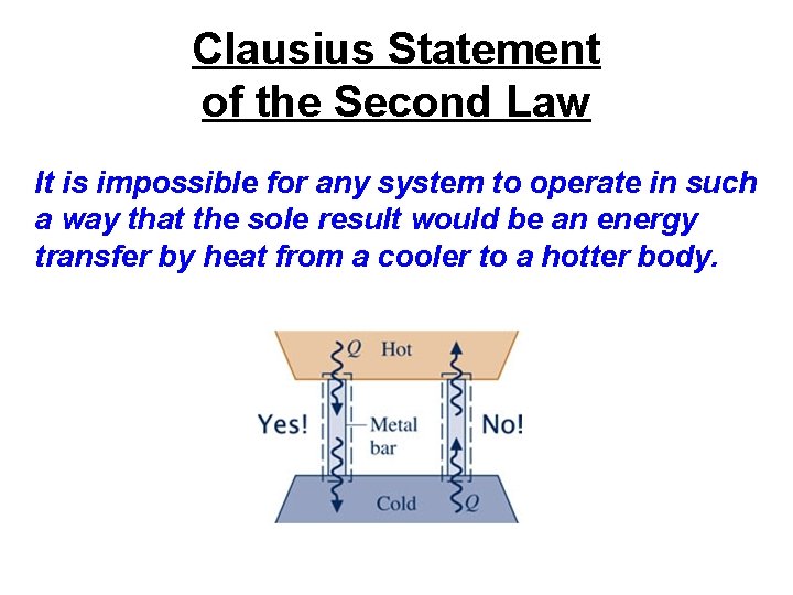 Clausius Statement of the Second Law It is impossible for any system to operate