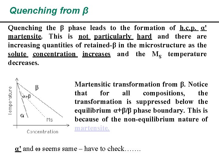 Quenching from β Quenching the β phase leads to the formation of h. c.