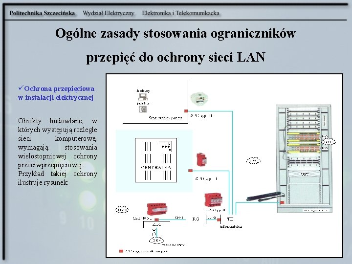 Ogólne zasady stosowania ograniczników przepięć do ochrony sieci LAN üOchrona przepięciowa w instalacji elektrycznej