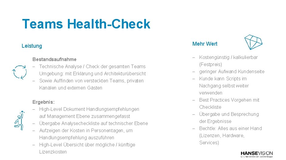 Teams Health-Check Leistung Bestandsaufnahme - Technische Analyse / Check der gesamten Teams Umgebung: mit