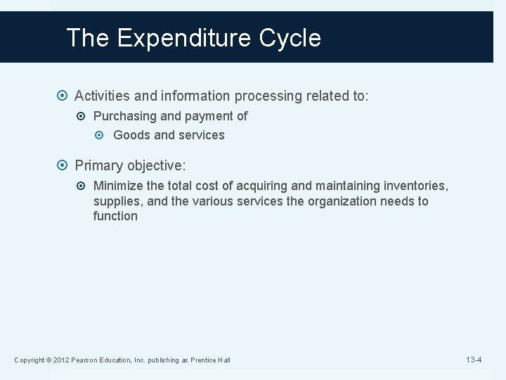 The Expenditure Cycle Activities and information processing related to: Purchasing and payment of Goods
