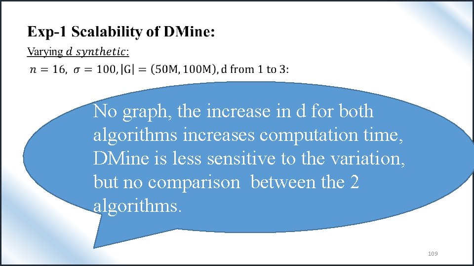  • No graph, the increase in d for both algorithms increases computation time,