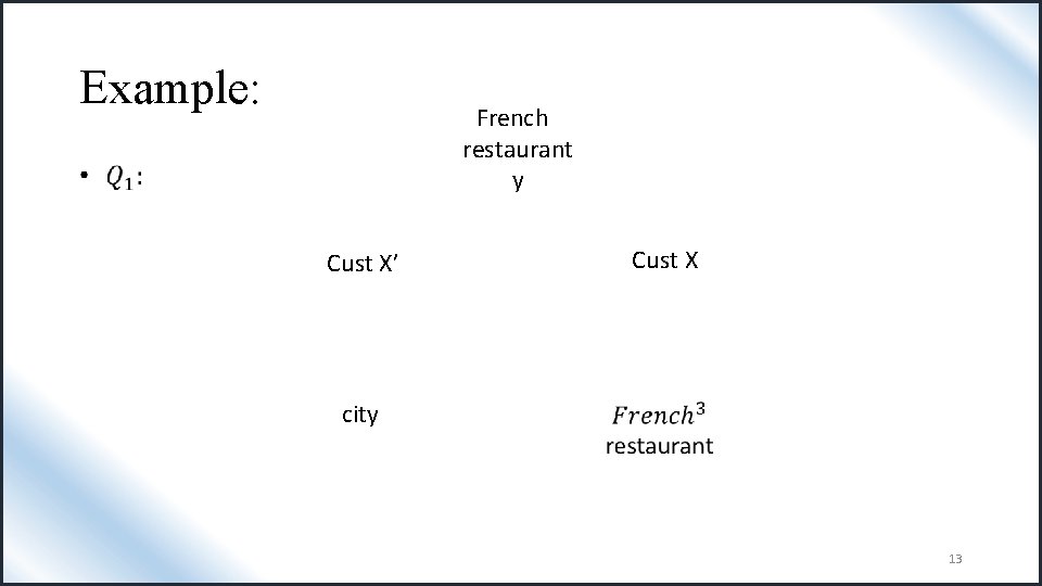 Example: French restaurant y Cust X’ • Cust X city 13 