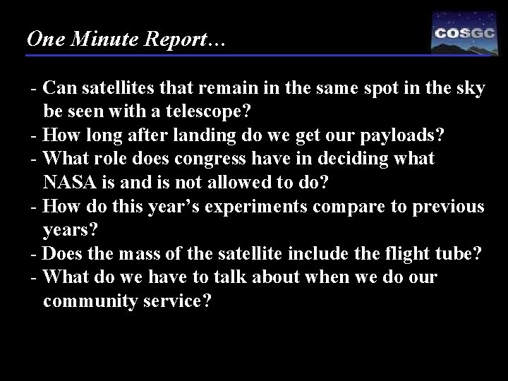 One Minute Report… - Can satellites that remain in the same spot in the