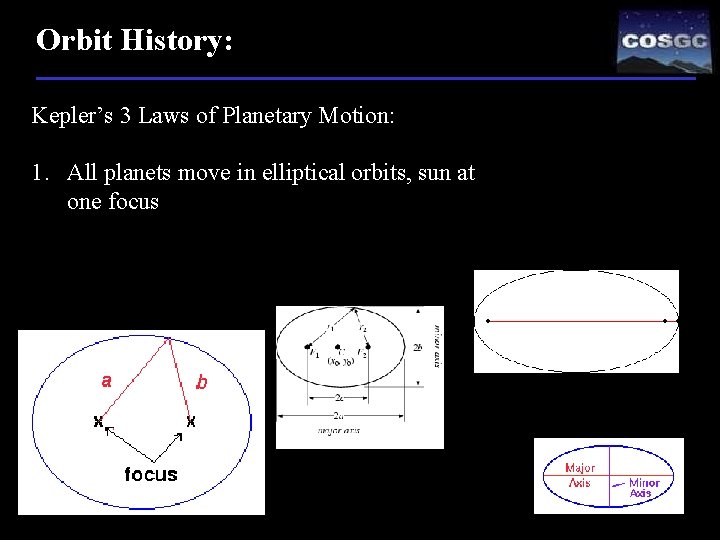 Orbit History: Kepler’s 3 Laws of Planetary Motion: 1. All planets move in elliptical