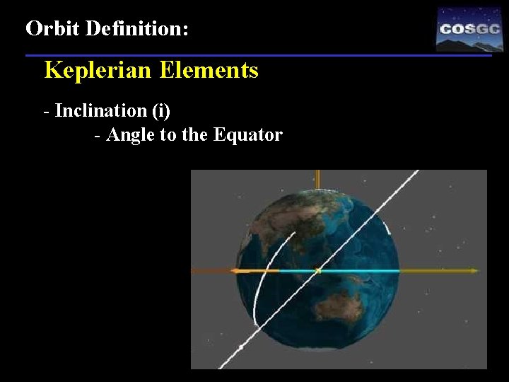 Orbit Definition: Keplerian Elements - Inclination (i) - Angle to the Equator 