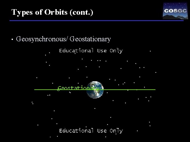 Types of Orbits (cont. ) • Geosynchronous/ Geostationary 