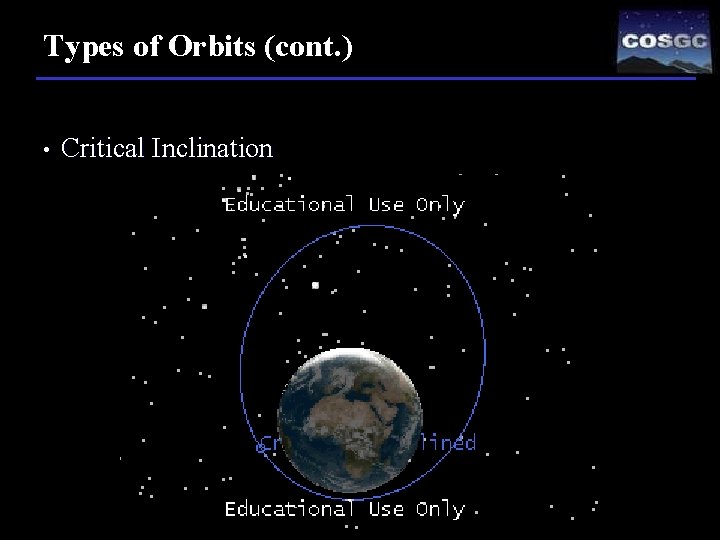 Types of Orbits (cont. ) • Critical Inclination 