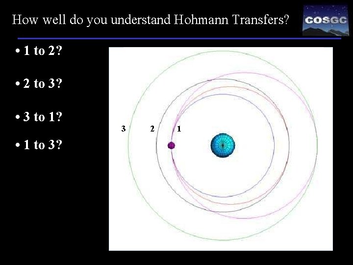 How well do you understand Hohmann Transfers? • 1 to 2? • 2 to