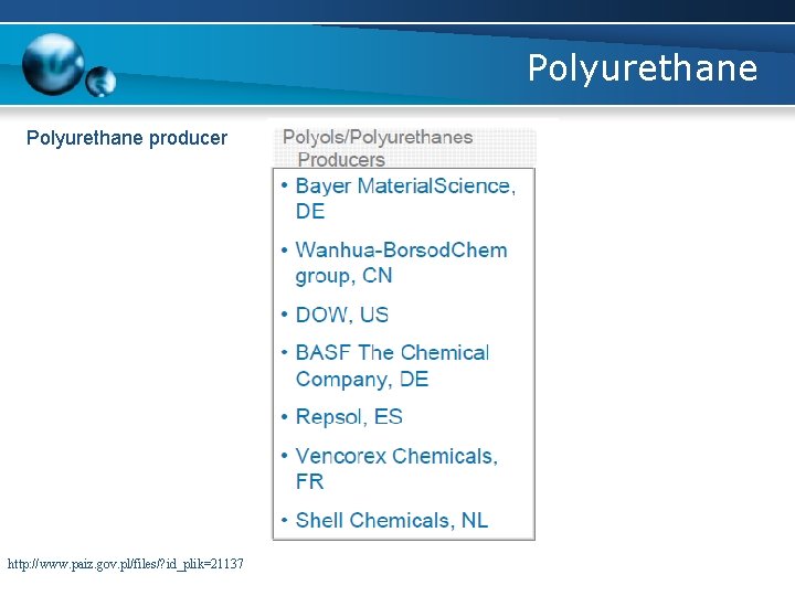 Polyurethane producer http: //www. paiz. gov. pl/files/? id_plik=21137 