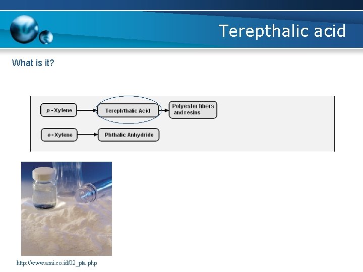 Terepthalic acid What is it? http: //www. ami. co. id/02_pta. php 