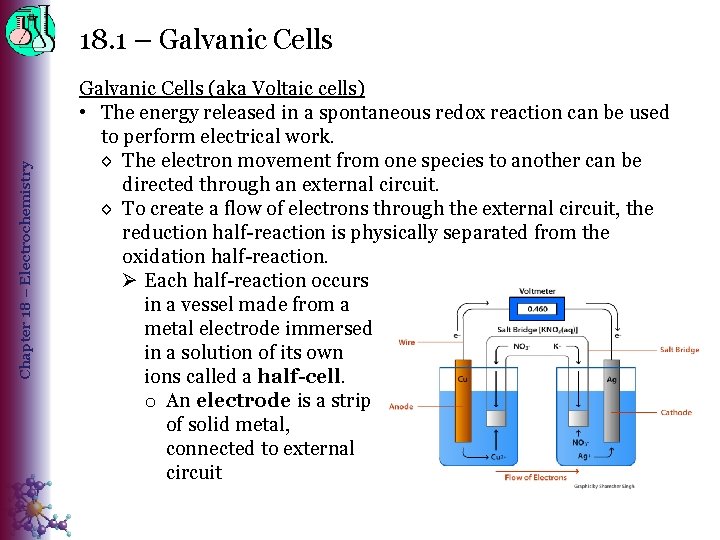 Chapter 18 – Electrochemistry 18. 1 – Galvanic Cells (aka Voltaic cells) • The