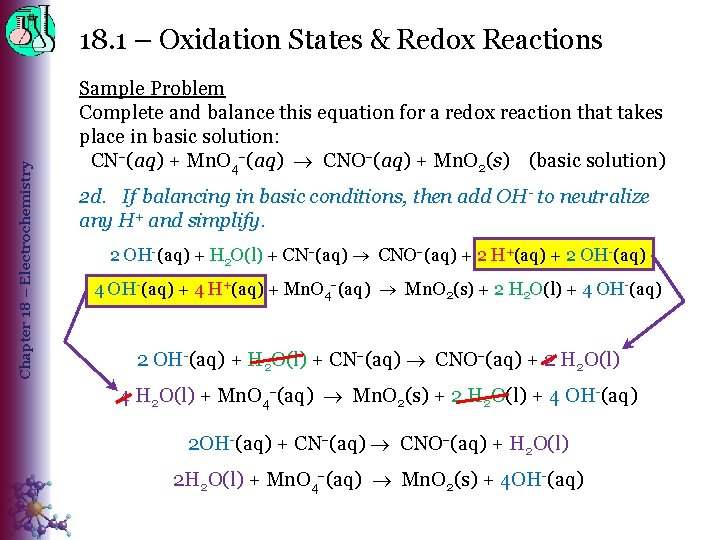 Chapter 18 – Electrochemistry 18. 1 – Oxidation States & Redox Reactions Sample Problem