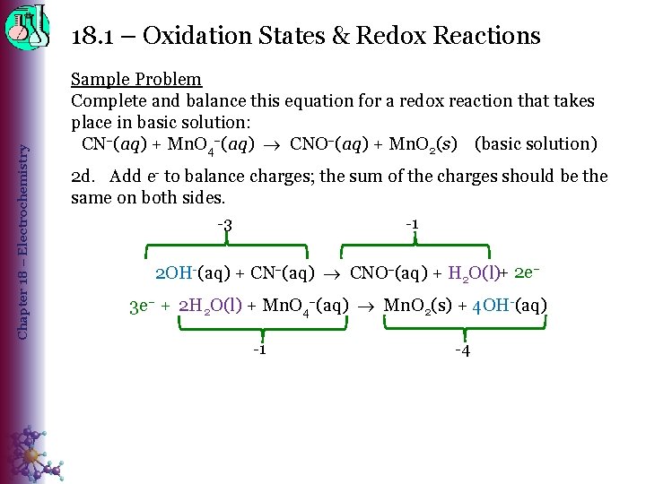 Chapter 18 – Electrochemistry 18. 1 – Oxidation States & Redox Reactions Sample Problem