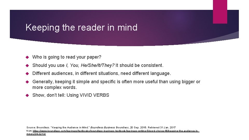 Keeping the reader in mind Who is going to read your paper? Should you