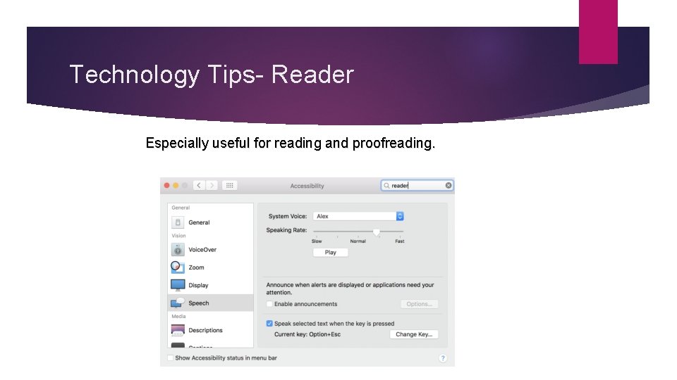 Technology Tips- Reader Especially useful for reading and proofreading. 