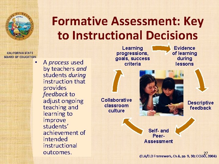 Formative Assessment: Key to Instructional Decisions CALIFORNIA STATE BOARD OF EDUCATION • A process