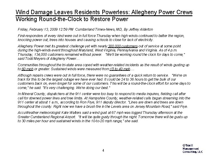 Wind Damage Leaves Residents Powerless: Allegheny Power Crews Working Round-the-Clock to Restore Power Friday,