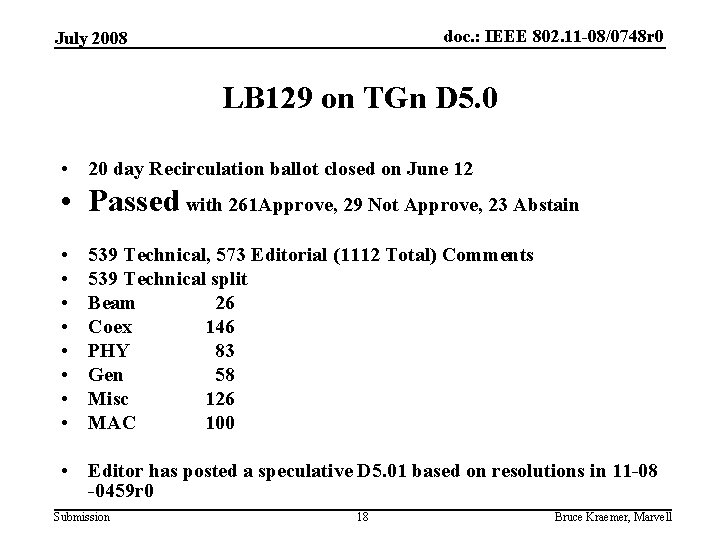 doc. : IEEE 802. 11 -08/0748 r 0 July 2008 LB 129 on TGn