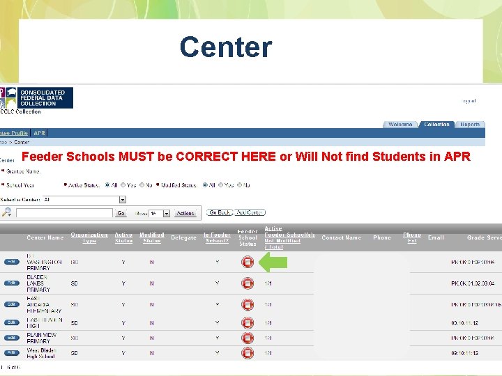 Center Feeder Schools MUST be CORRECT HERE or Will Not find Students in APR