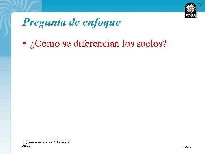 TM Pregunta de enfoque • ¿Cómo se diferencian los suelos? Guijarros, arena y limo,