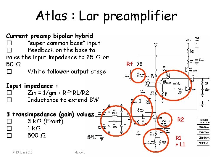 Atlas : Lar preamplifier Current preamp bipolar hybrid � “super common base” input �