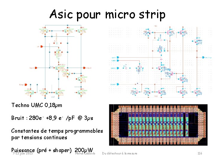 Asic pour micro strip Techno UMC 0, 18µm Bruit : 280 e⁻ +8, 9