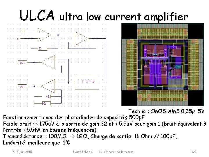 ULCA ultra low current amplifier Techno : CMOS AMS 0, 35µ 5 V Fonctionnement