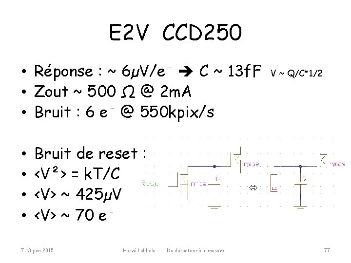 E 2 V CCD 250 • Réponse : ~ 6µV/e⁻ C ~ 13 f.