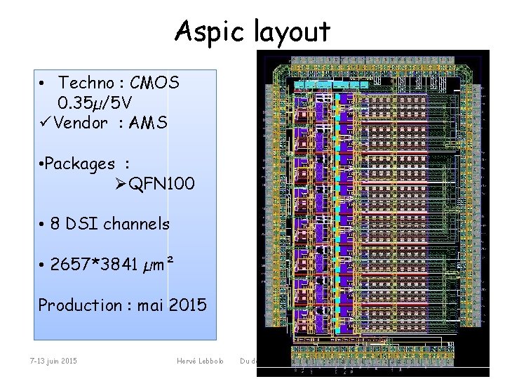 Aspic layout • Techno : CMOS 0. 35µ/5 V üVendor : AMS • Packages