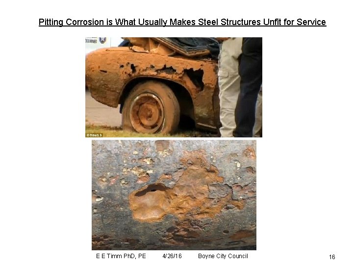 Pitting Corrosion is What Usually Makes Steel Structures Unfit for Service E E Timm