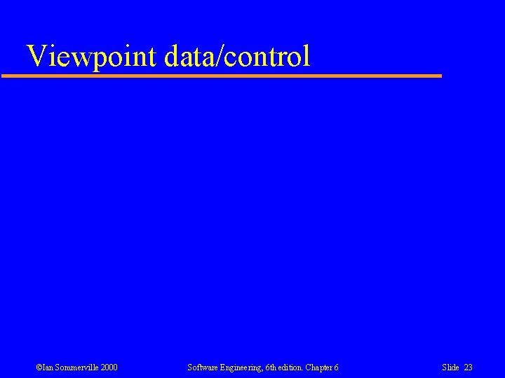 Viewpoint data/control ©Ian Sommerville 2000 Software Engineering, 6 th edition. Chapter 6 Slide 23
