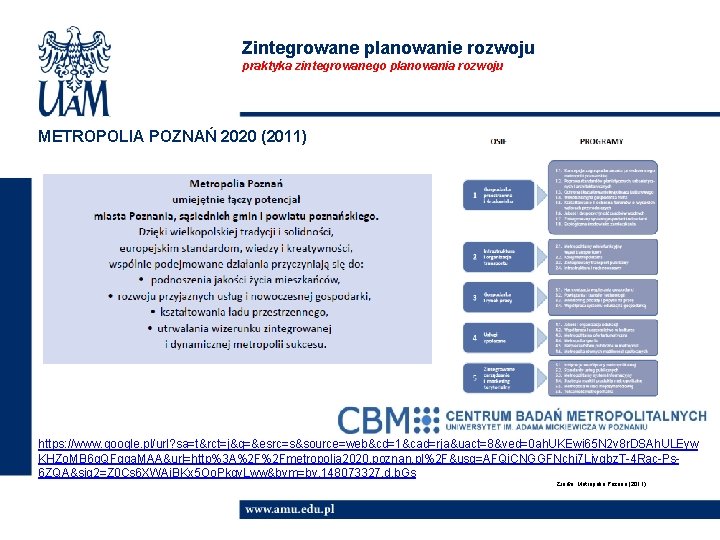 Zintegrowane planowanie rozwoju praktyka zintegrowanego planowania rozwoju METROPOLIA POZNAŃ 2020 (2011) https: //www. google.