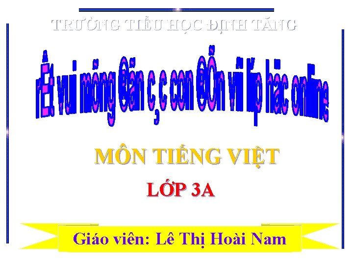 TRƯỜNG TIỂU HỌC ĐỊNH TĂNG MÔN TIẾNG VIỆT LỚP 3 A Giáo viên: Lê