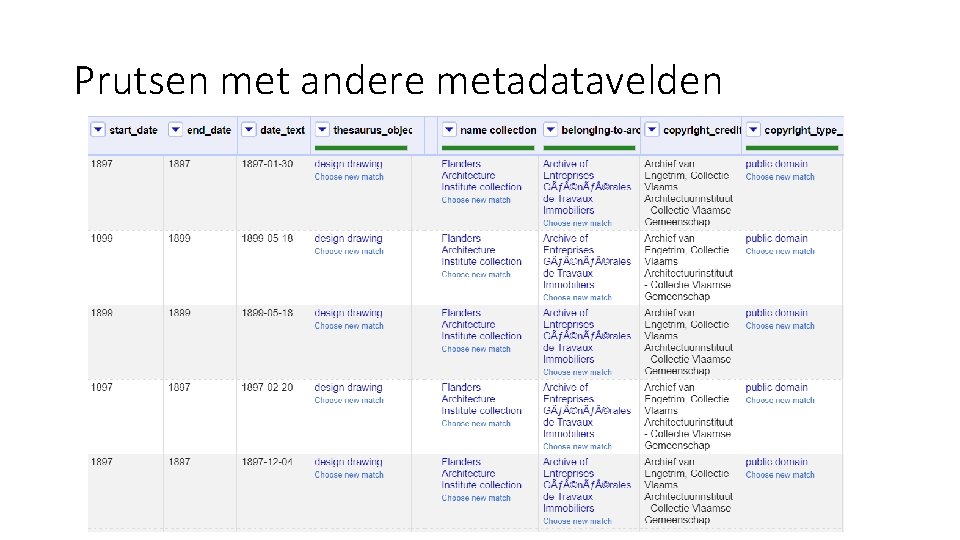 Prutsen met andere metadatavelden 