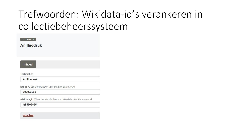 Trefwoorden: Wikidata-id’s verankeren in collectiebeheerssysteem 