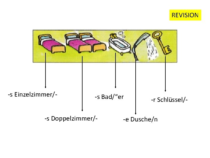 REVISION -s Einzelzimmer/- -s Bad/“er -s Doppelzimmer/- -r Schlüssel/- -e Dusche/n 