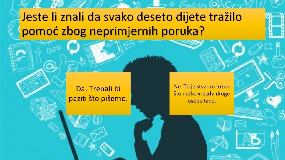 Jeste li znali da svako deseto dijete tražilo pomoć zbog neprimjernih poruka? Da. Trebali