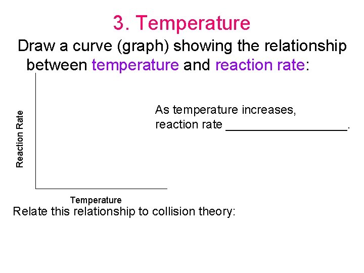 3. Temperature Draw a curve (graph) showing the relationship between temperature and reaction rate: