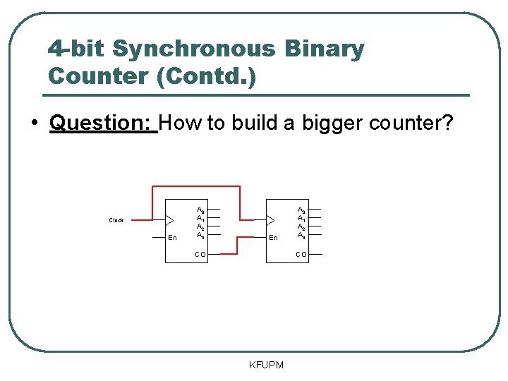 4 -bit Synchronous Binary Counter (Contd. ) • Question: How to build a bigger