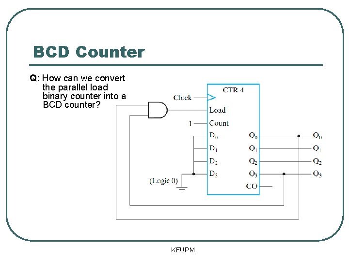 BCD Counter Q: How can we convert the parallel load binary counter into a