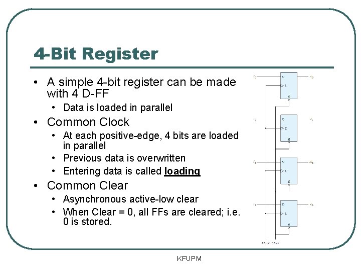 4 -Bit Register • A simple 4 -bit register can be made with 4